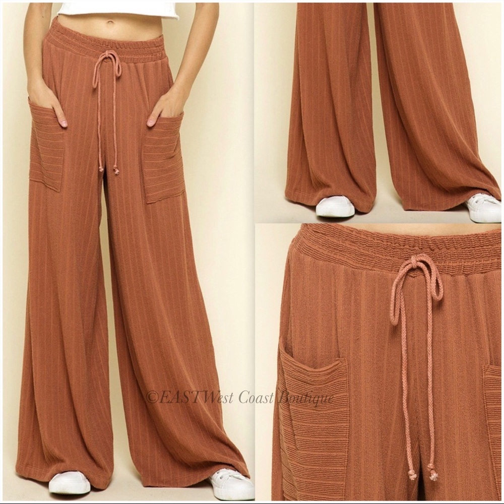 DRAWSTRING WAIST WIDE LEG PANTS WITH POCKETS 🇺🇸 - Picture 3 of 12